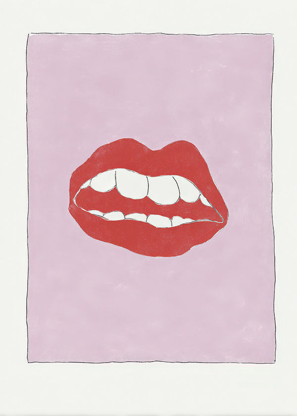 Illustratie rode lippen op roze achtergrond