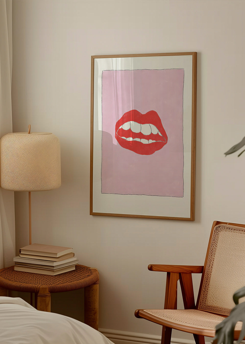 Illustratie rode lippen op roze achtergrond