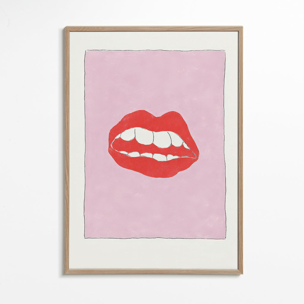 Illustratie rode lippen op roze achtergrond