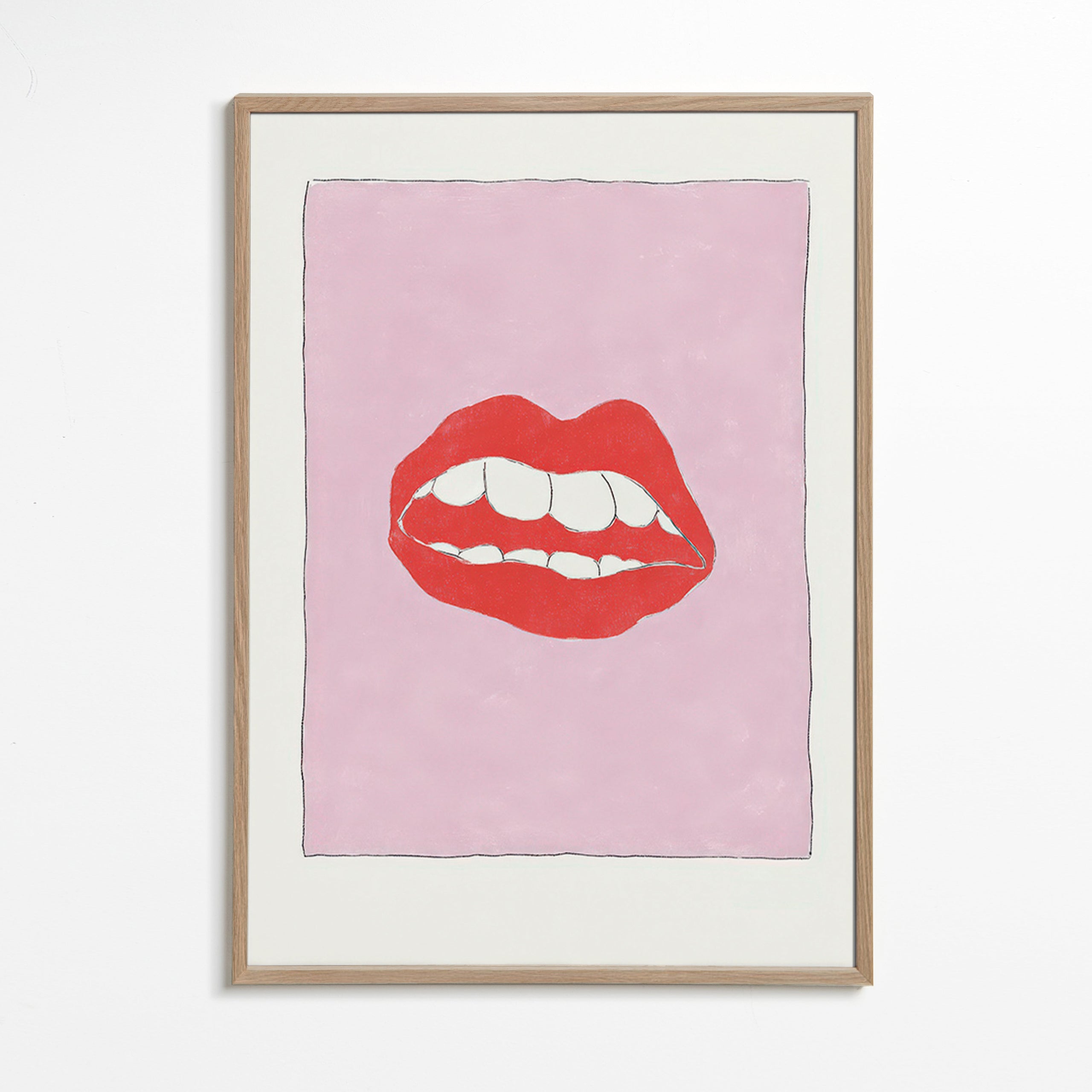 Illustratie rode lippen op roze achtergrond