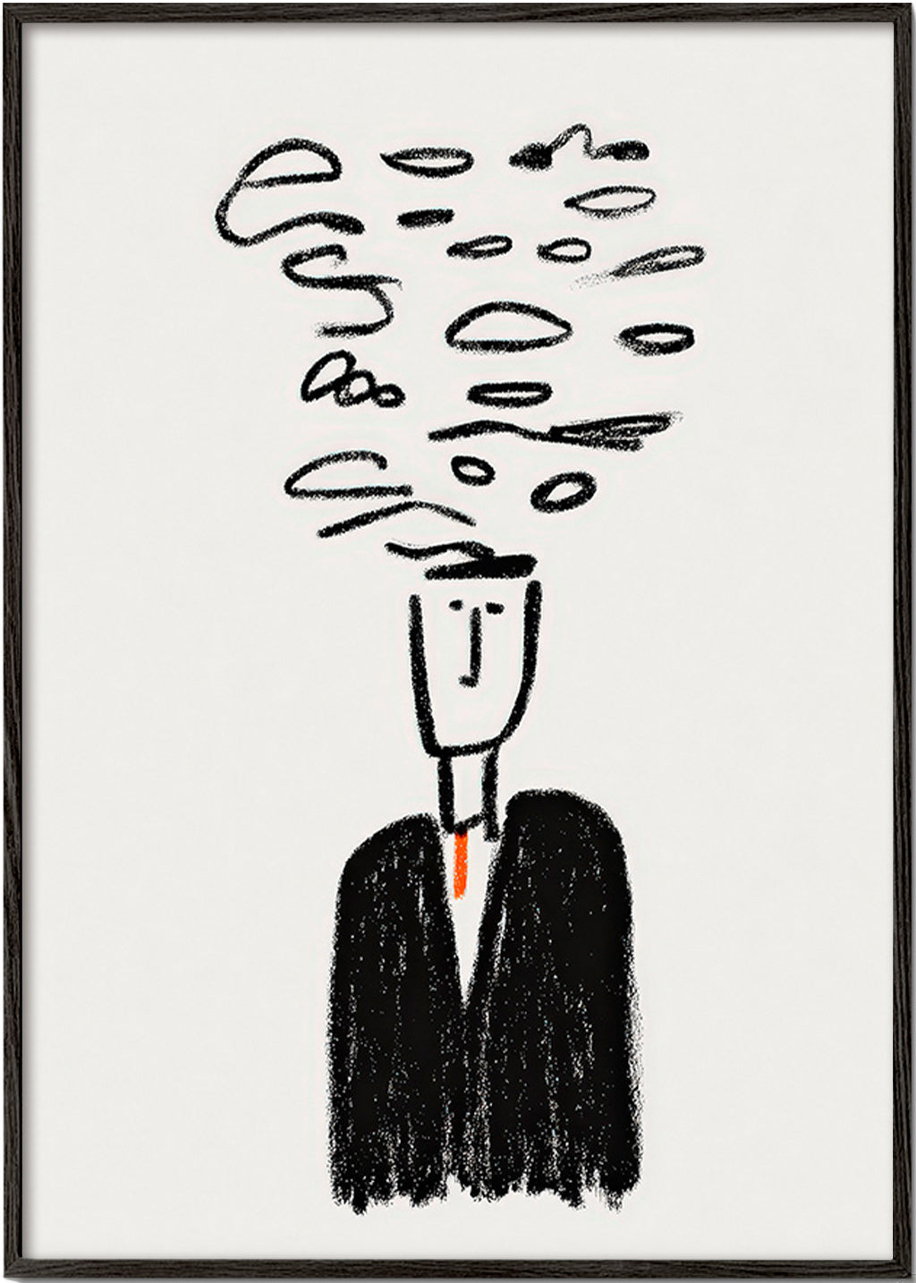 Minimalistische illustratie van een figuur met rook