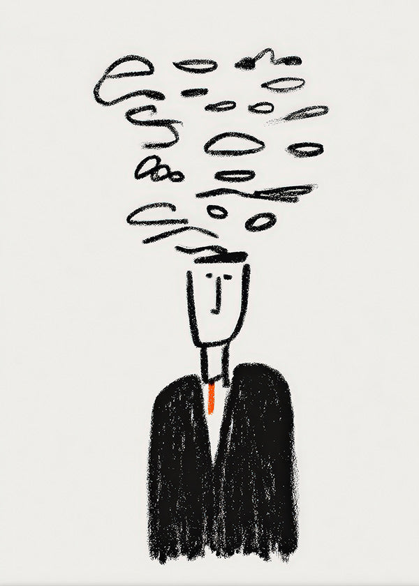 Minimalistische illustratie van een figuur met rook