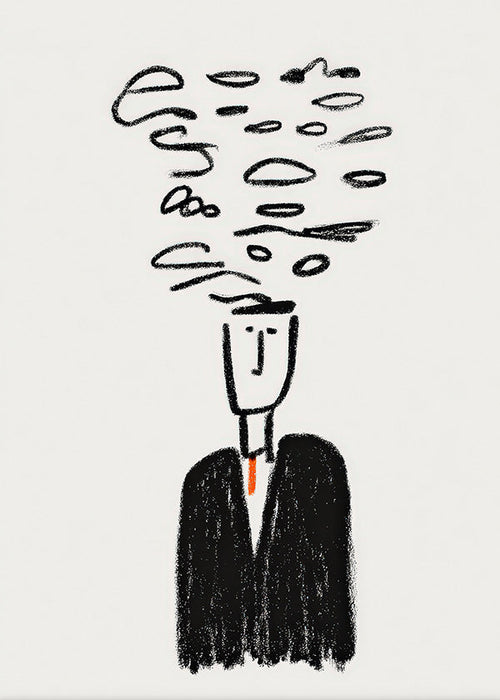 Minimalistische illustratie van een figuur met rook