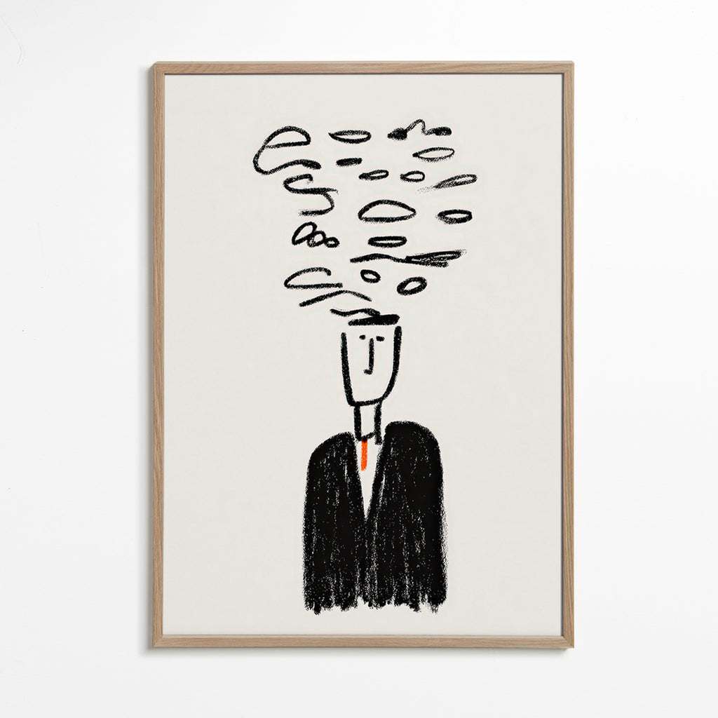 Minimalistische illustratie van een figuur met rook