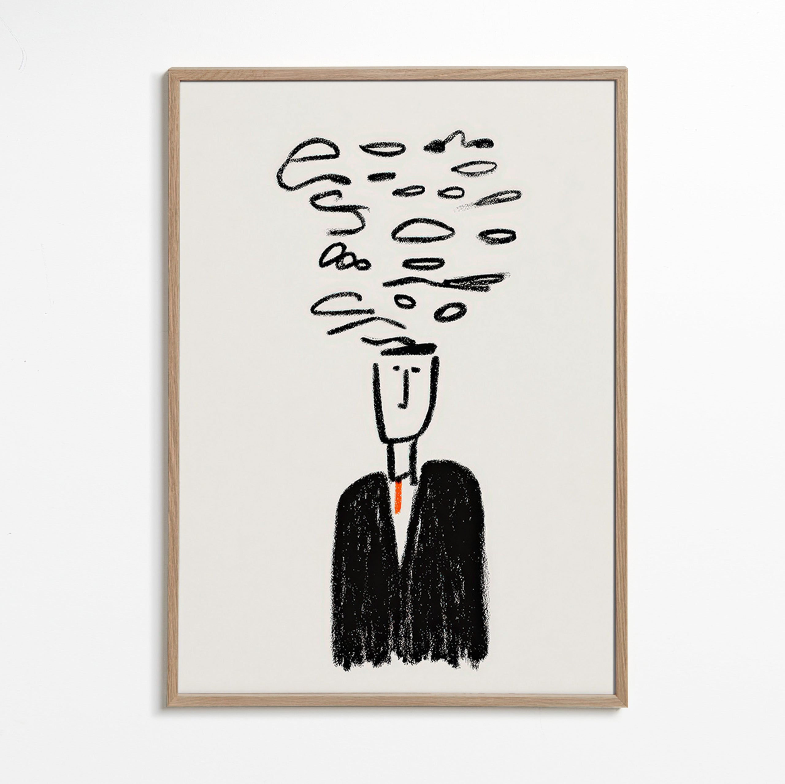Minimalistische illustratie van een figuur met rook