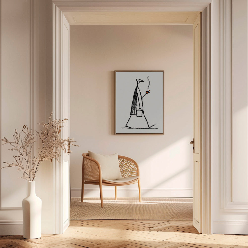 Minimalistische illustratie van rokende wandelaar
