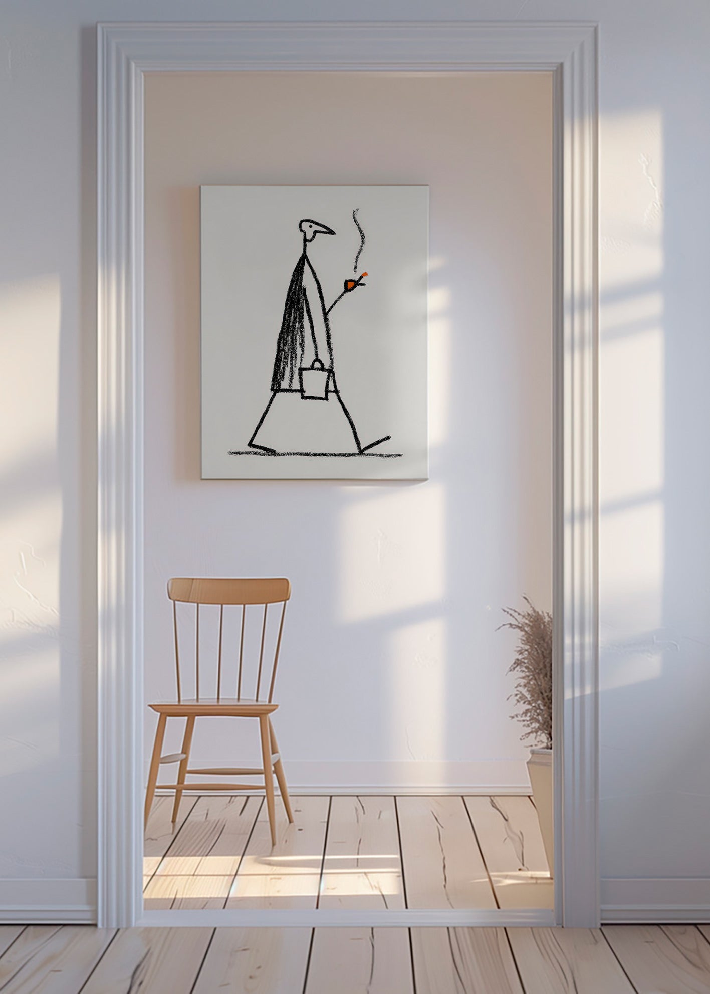 Minimalistische illustratie van rokende wandelaar