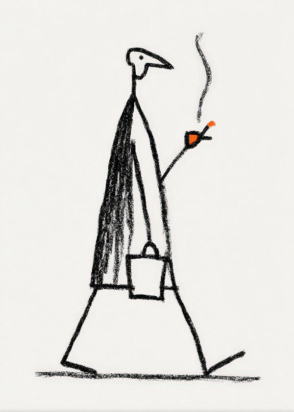 Minimalistische illustratie van rokende wandelaar