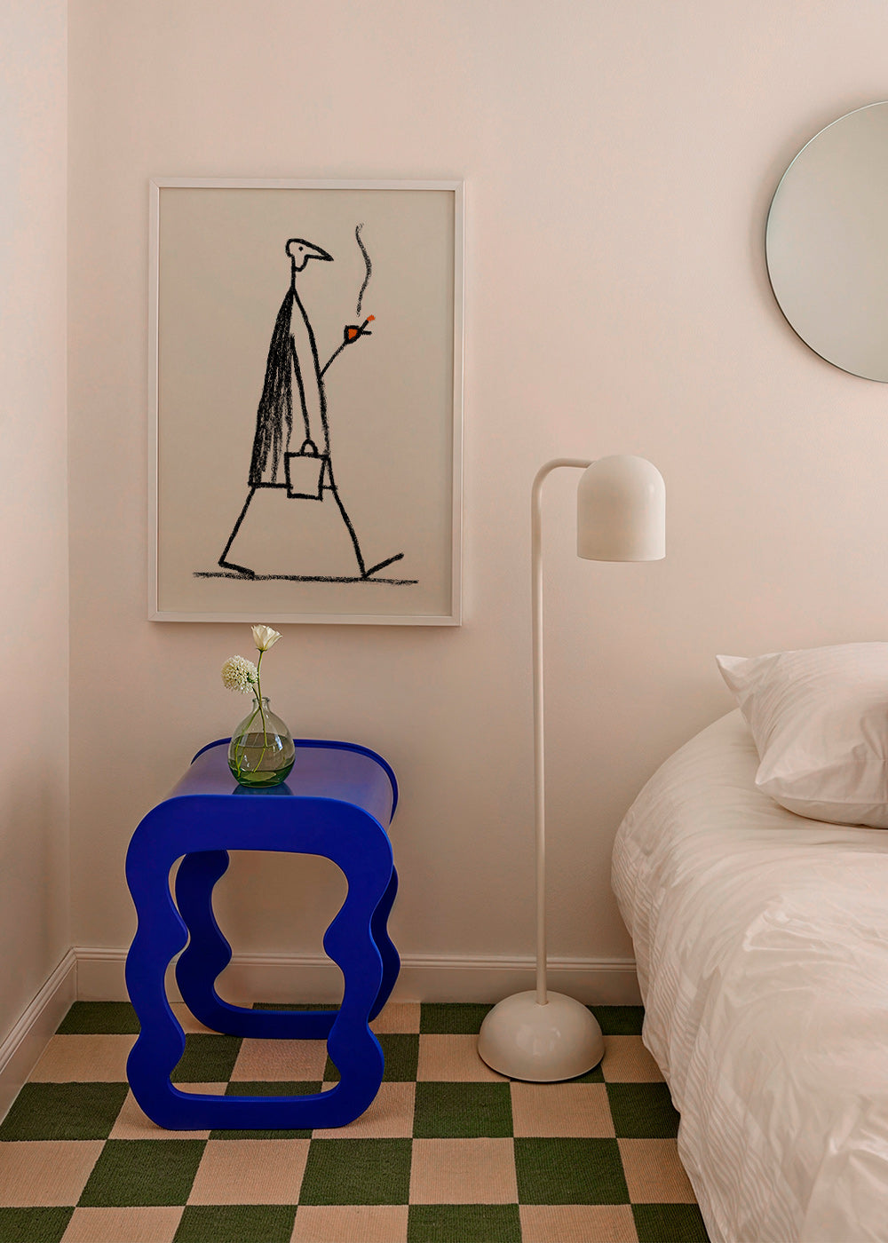 Minimalistische illustratie van rokende wandelaar