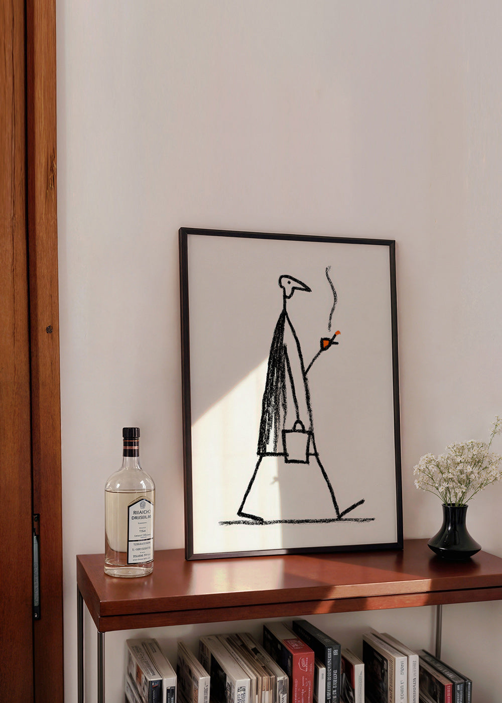 Minimalistische illustratie van rokende wandelaar