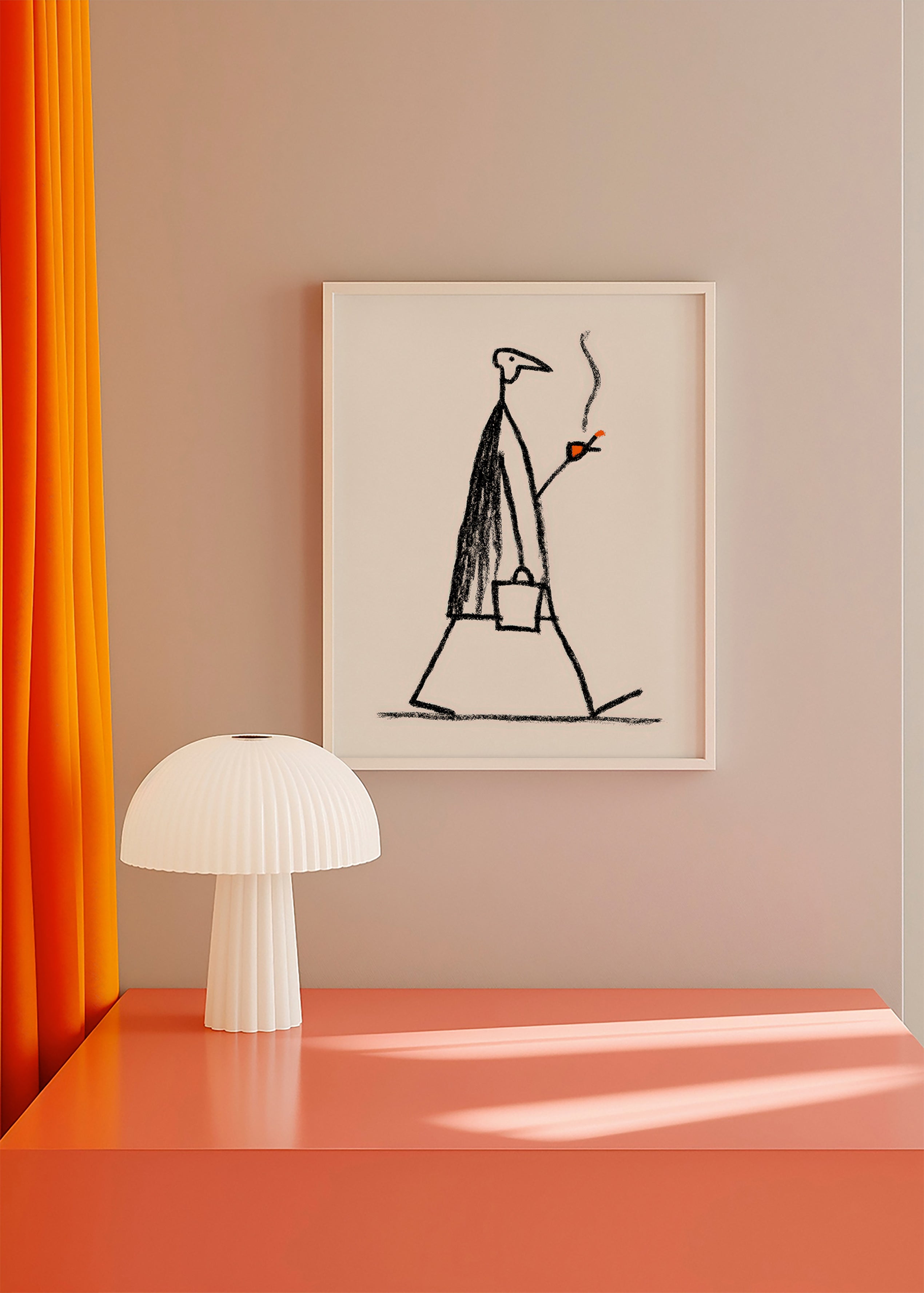 Minimalistische illustratie van rokende wandelaar