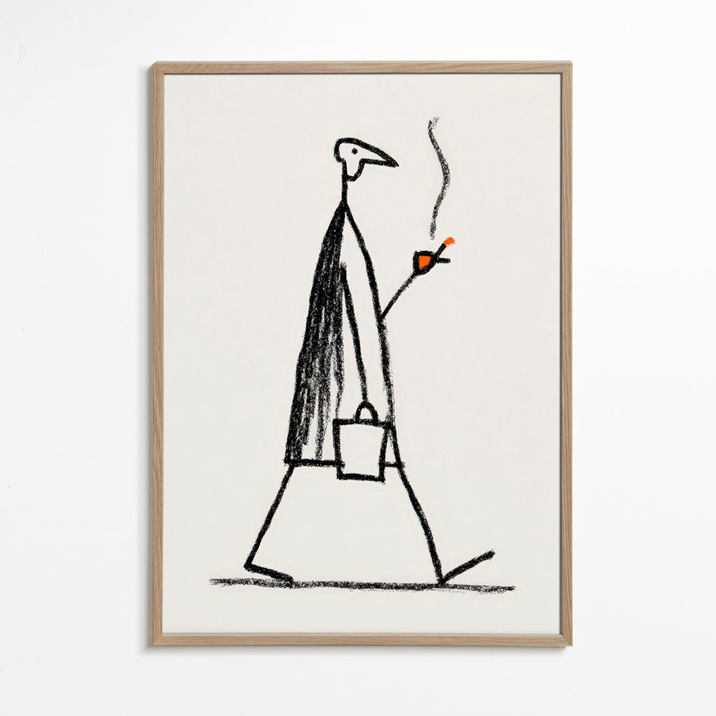 Minimalistische illustratie van rokende wandelaar
