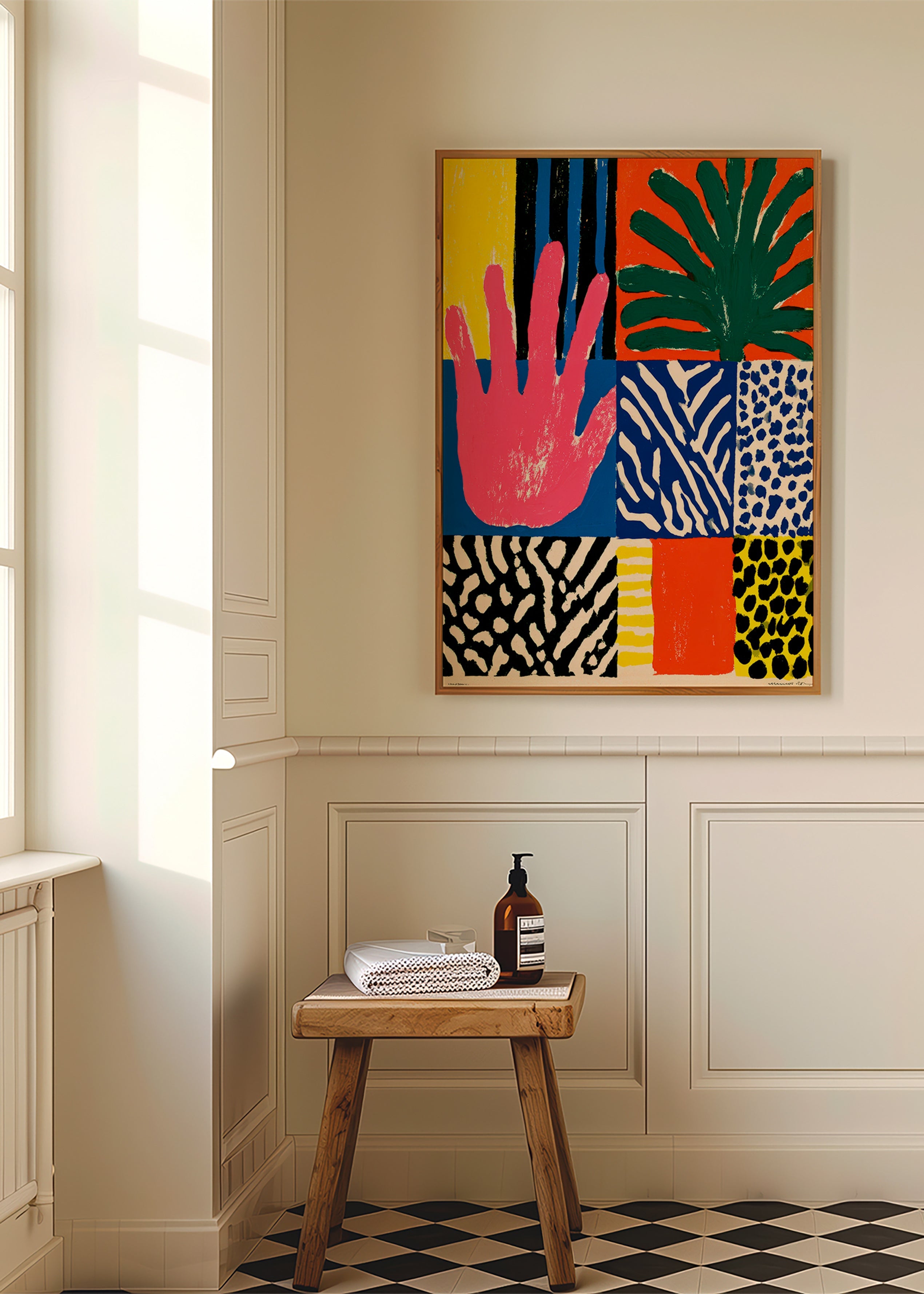 Botanische print met hand en texturen
