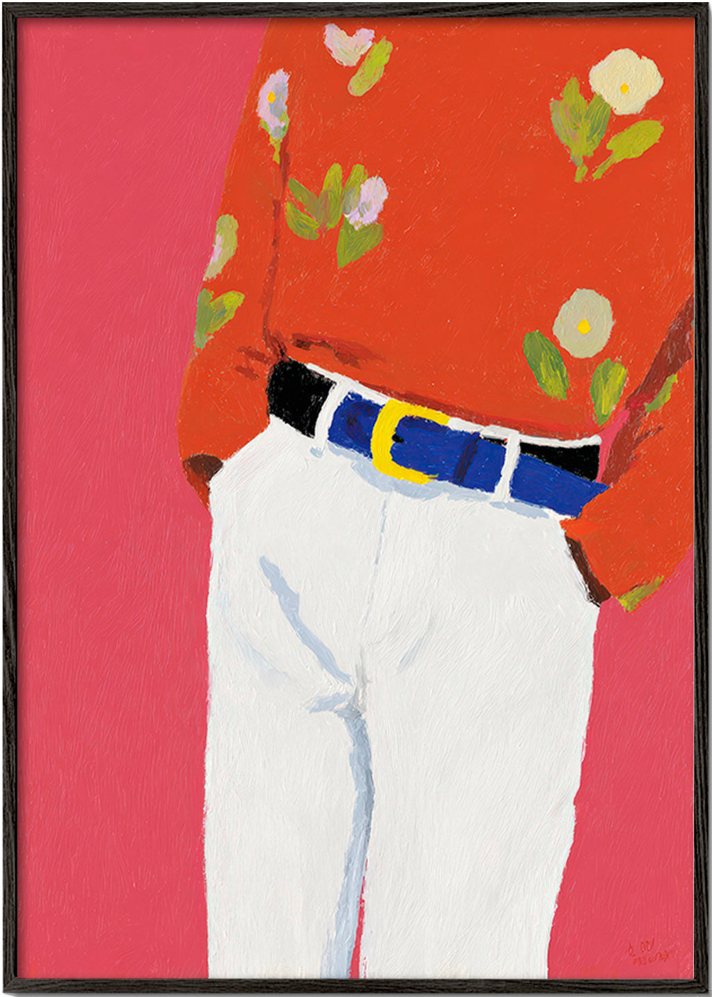 Illustratie torso met bloemenhemd op roze achtergrond