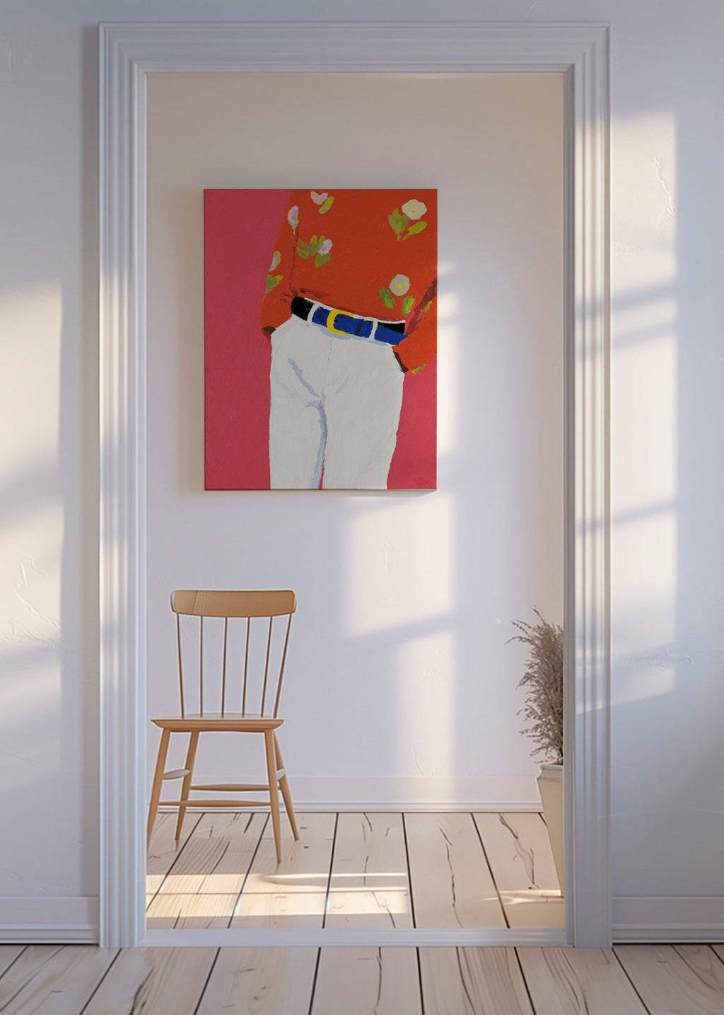 Illustratie torso met bloemenhemd op roze achtergrond