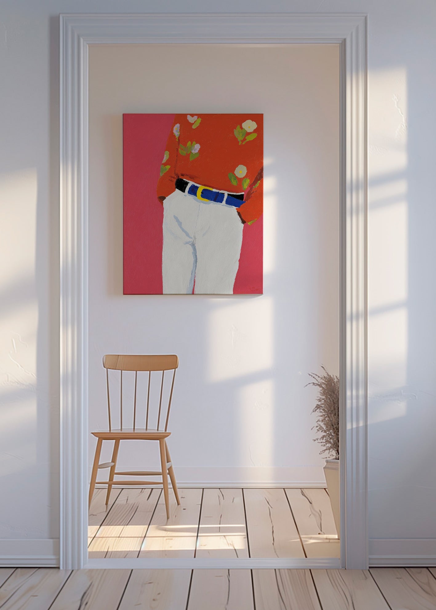 Illustratie torso met bloemenhemd op roze achtergrond