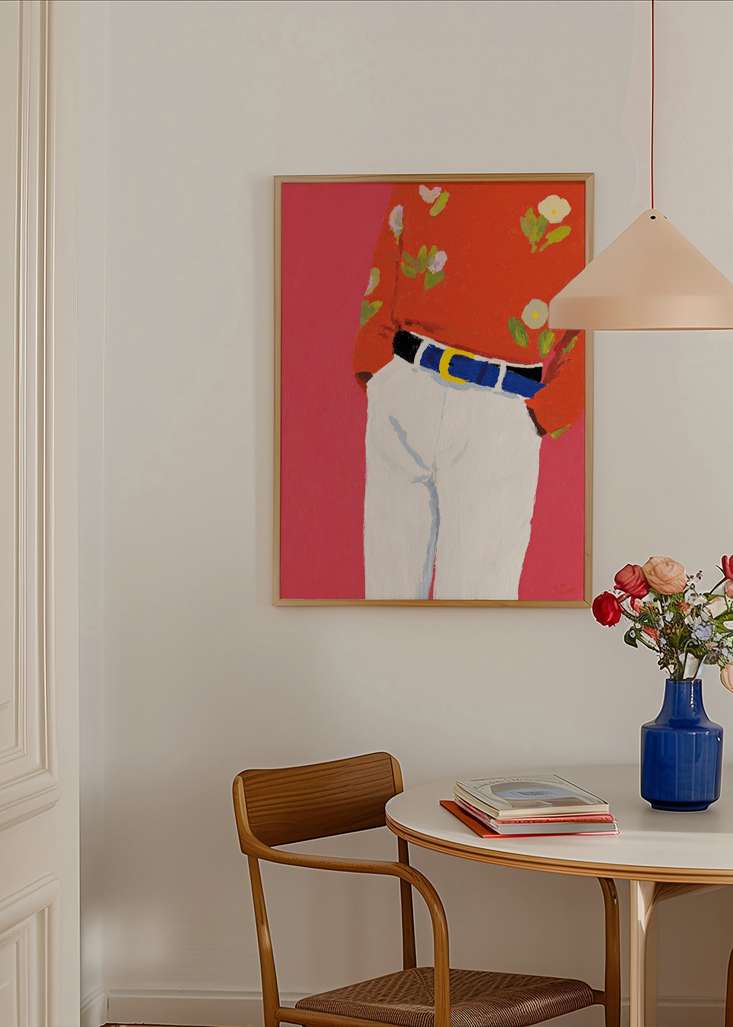 Illustratie torso met bloemenhemd op roze achtergrond