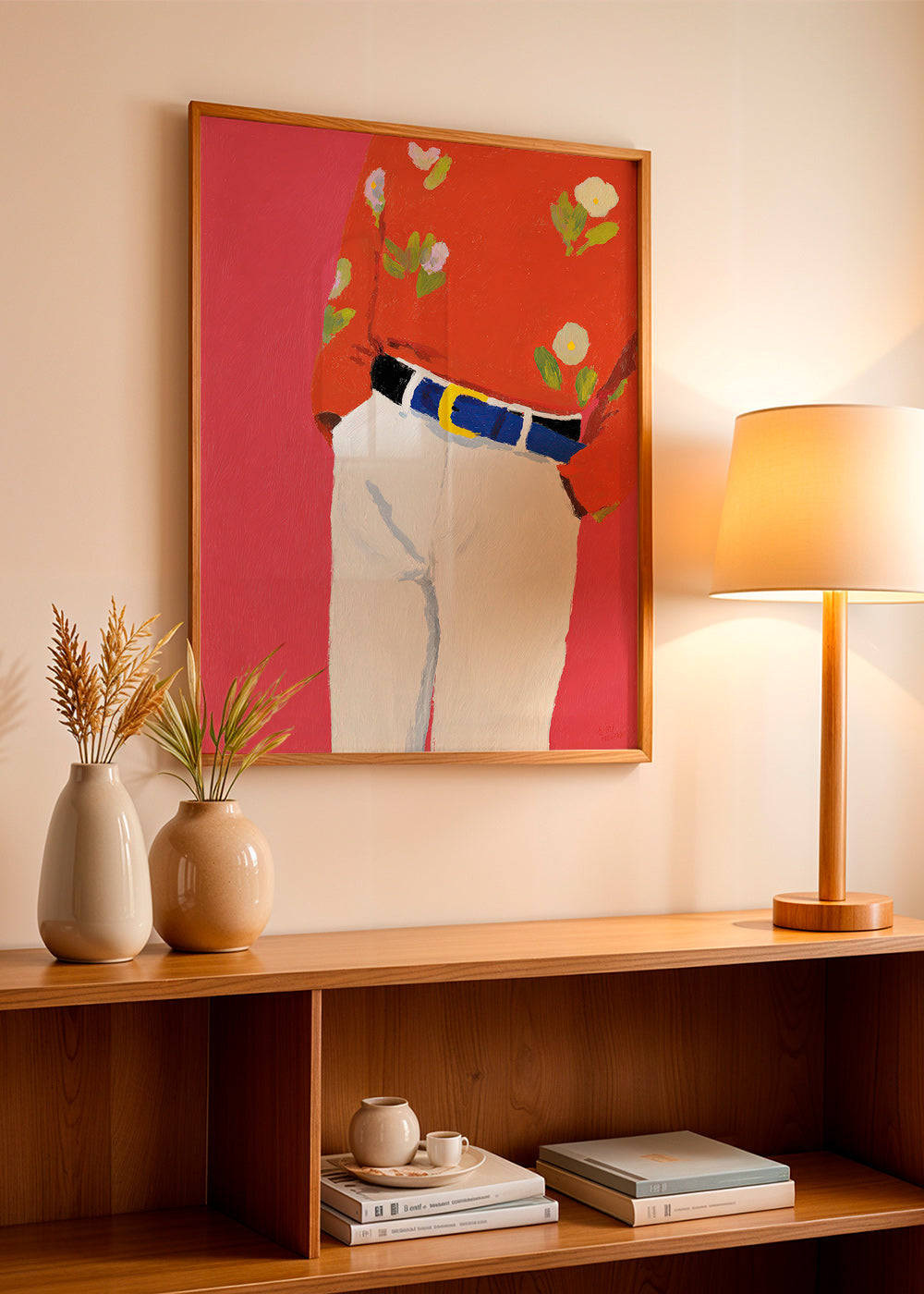 Illustratie torso met bloemenhemd op roze achtergrond