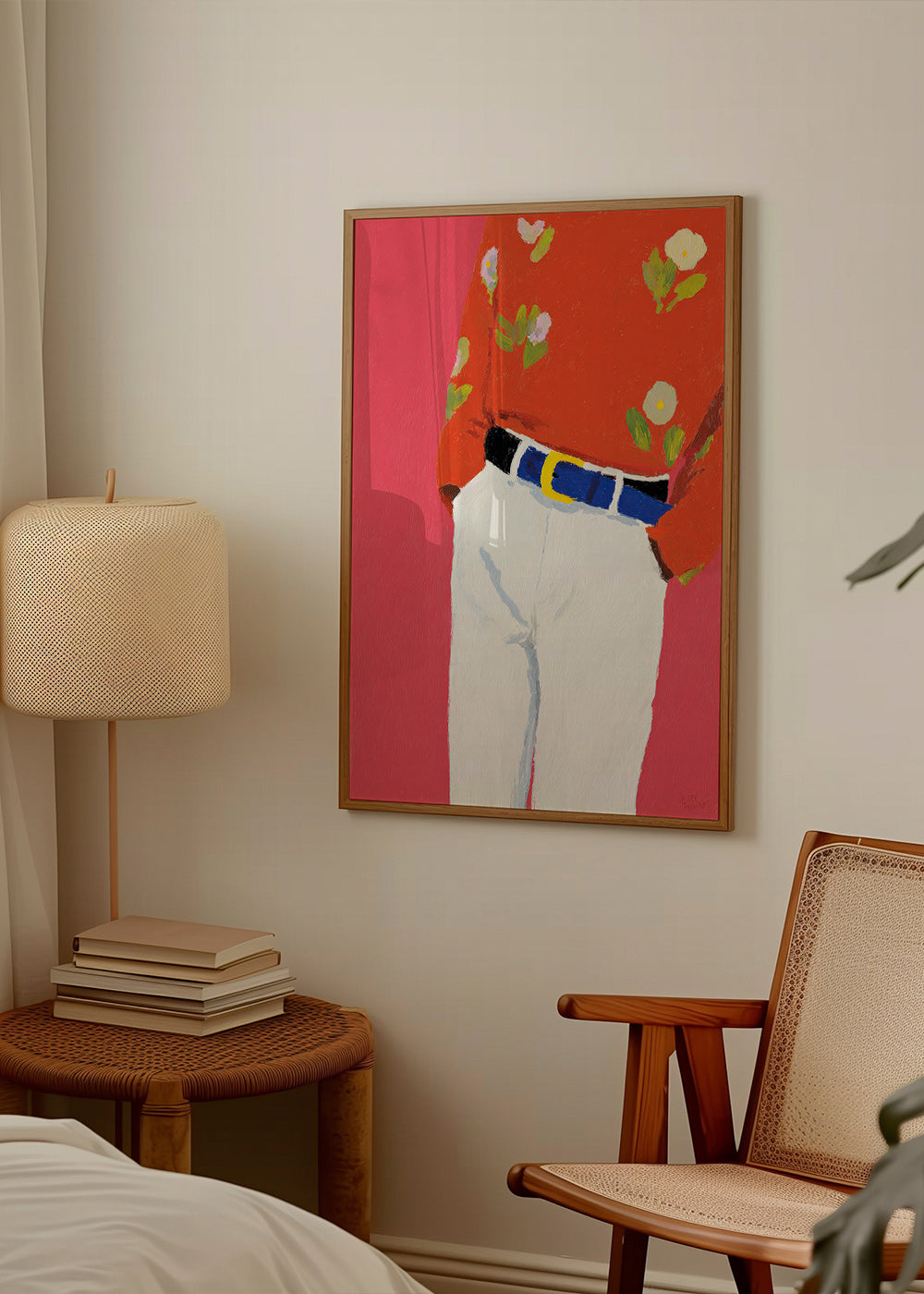 Illustratie torso met bloemenhemd op roze achtergrond