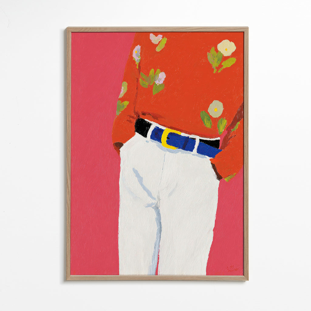 Illustratie torso met bloemenhemd op roze achtergrond