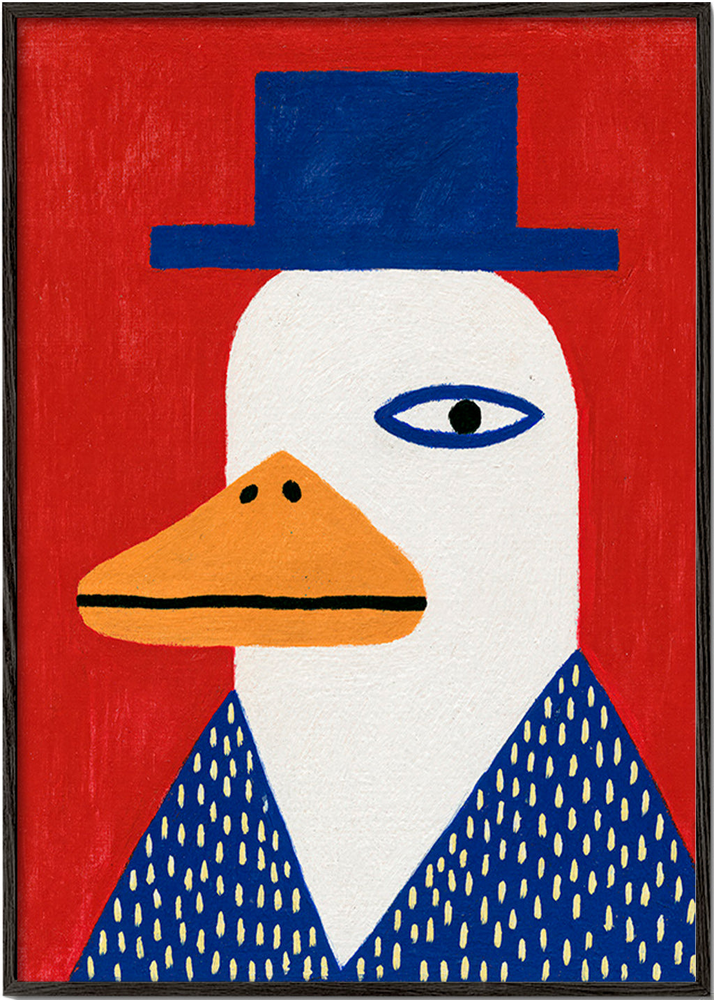 Eendenportret met blauwe hoed