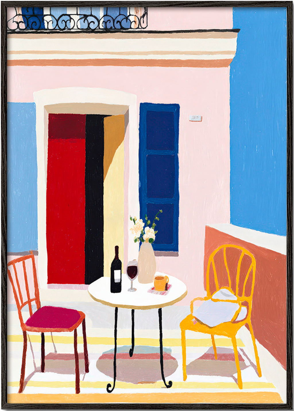 Keuken kunst: Italiaans balkon met tafel en wijn