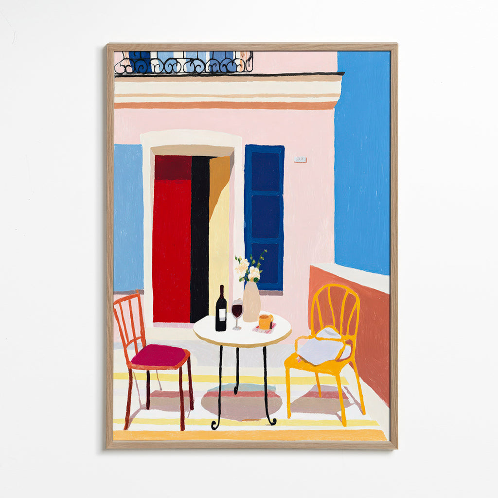 Keuken kunst: Italiaans balkon met tafel en wijn