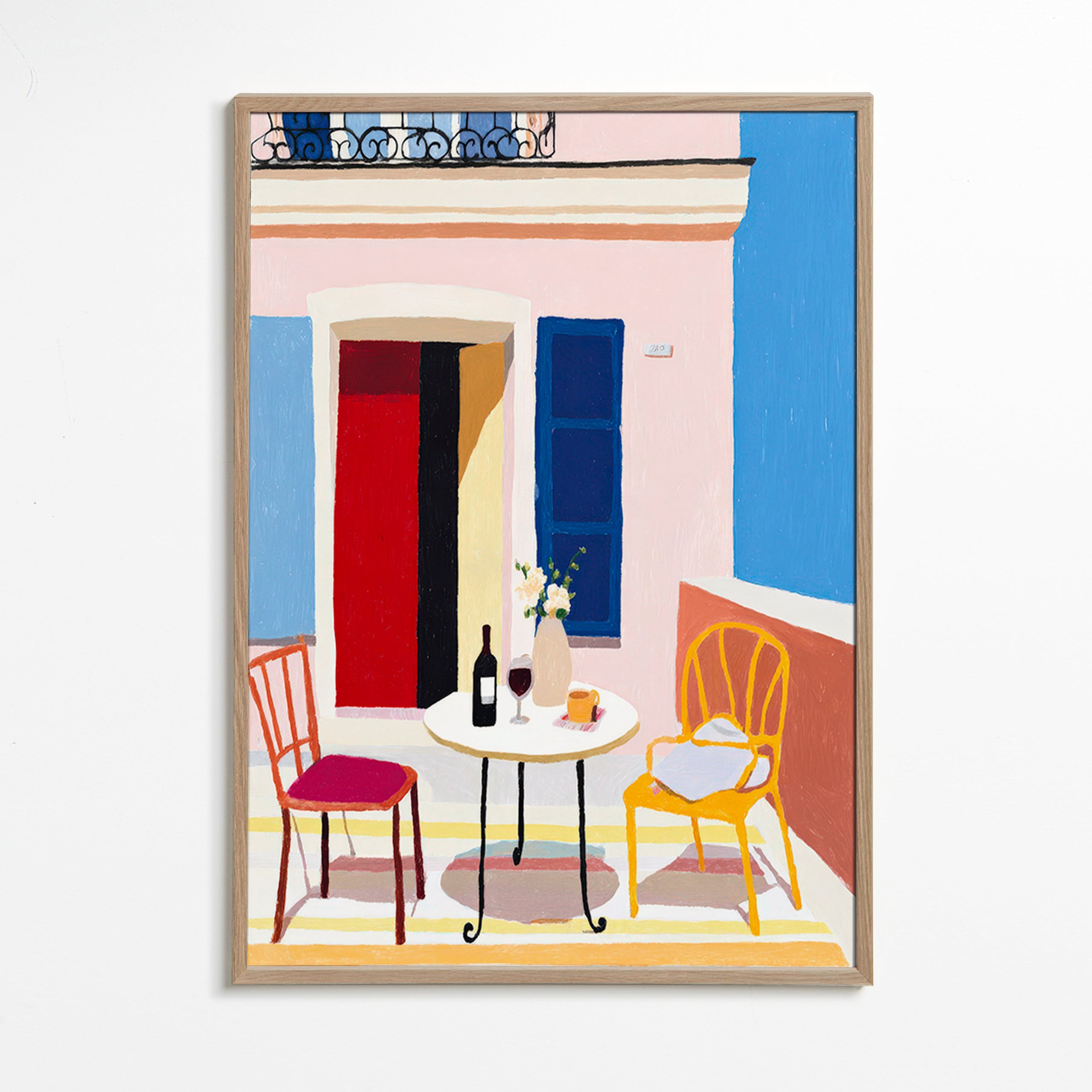 Keuken kunst: Italiaans balkon met tafel en wijn