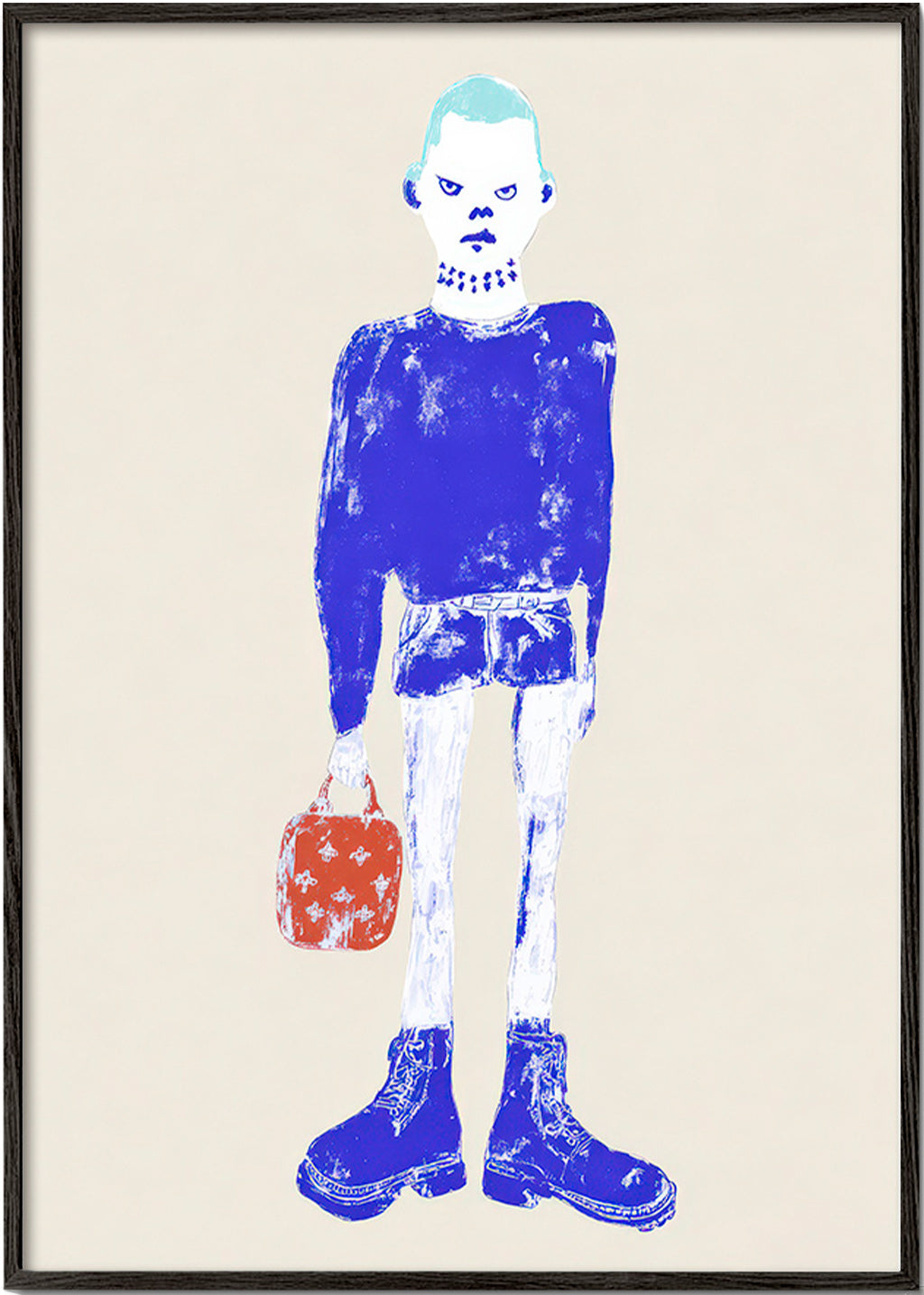 Illustratie van blauwe figuur met tas
