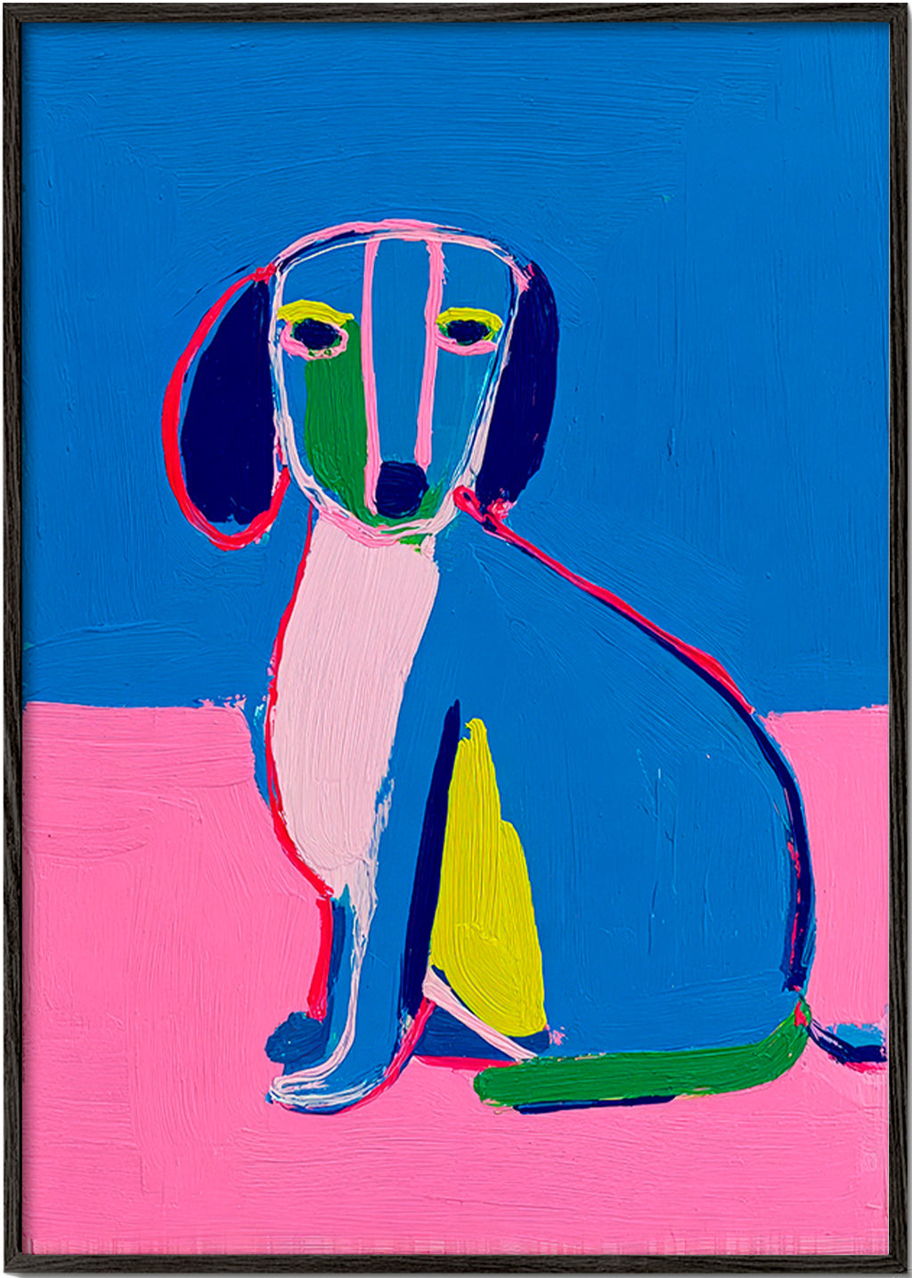 Kunstwerk neonhond felle kleuren