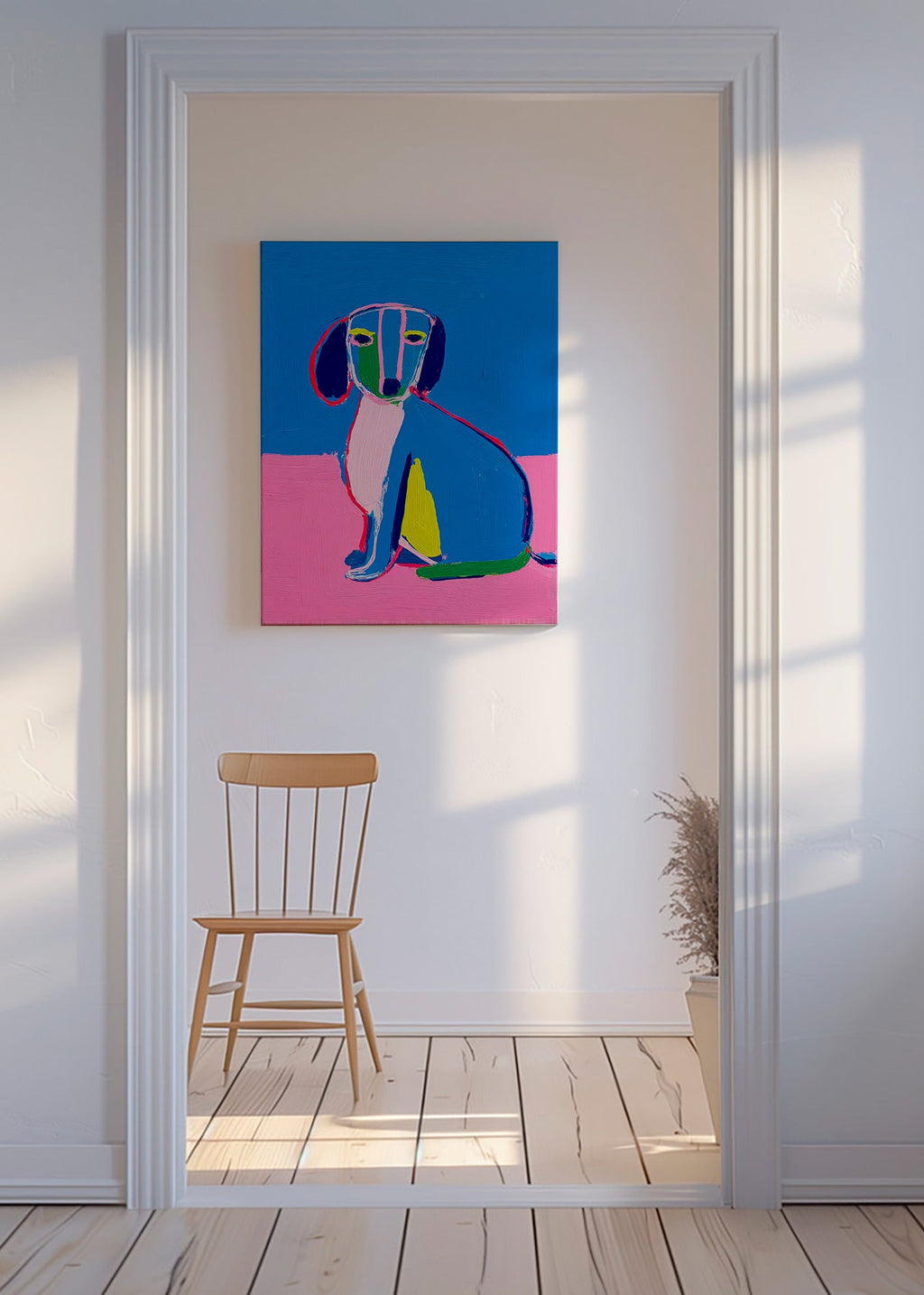 Kunstwerk neonhond felle kleuren