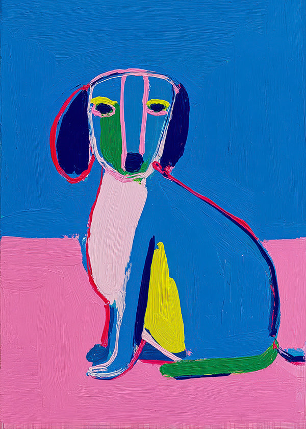 Kunstwerk neonhond felle kleuren