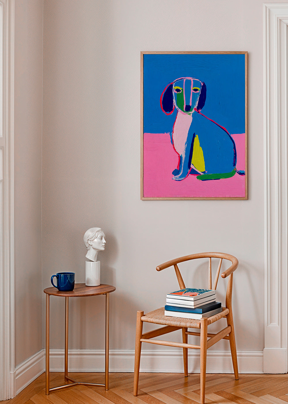 Kunstwerk neonhond felle kleuren