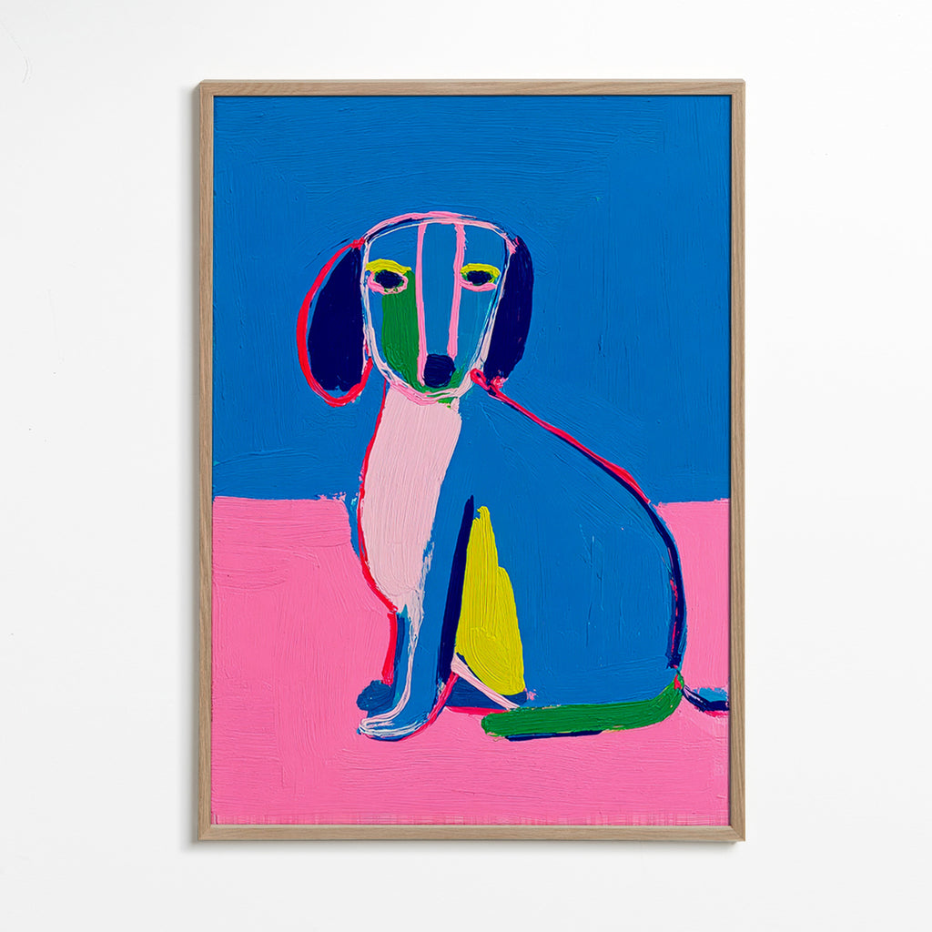 Kunstwerk neonhond felle kleuren
