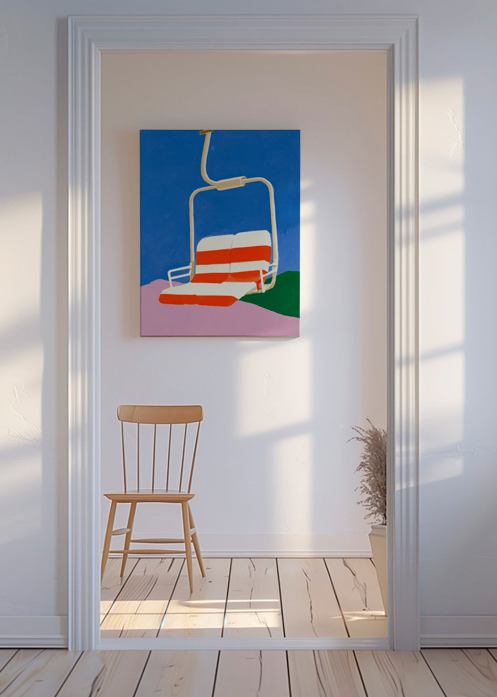 Illustratie skilift met gestreept zitje