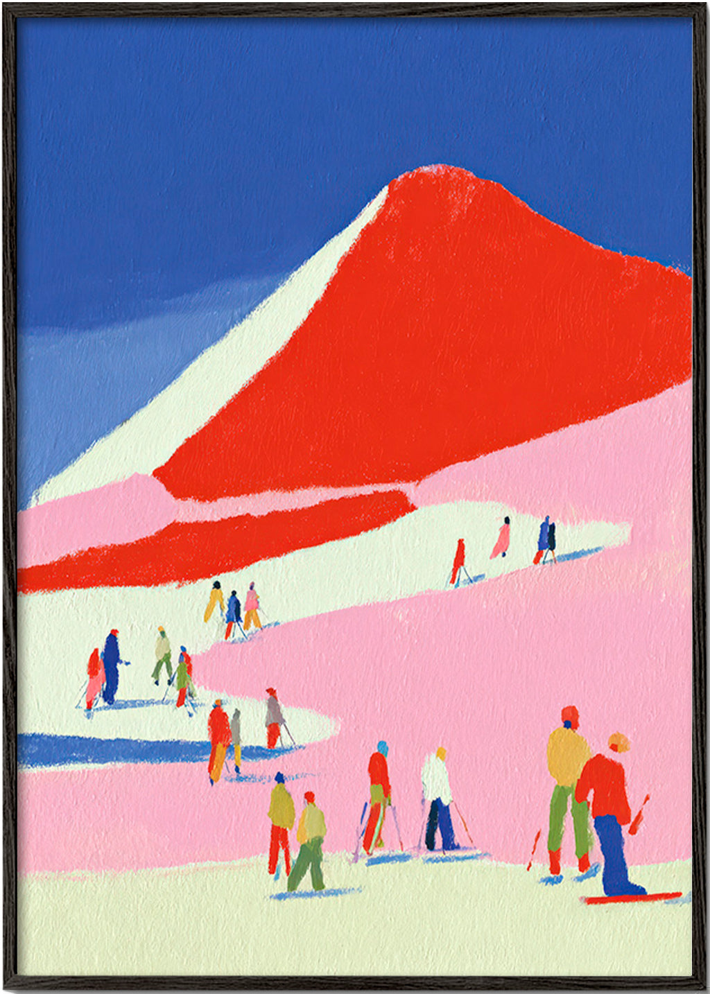 Landschapskunst: rode berg met skiërs
