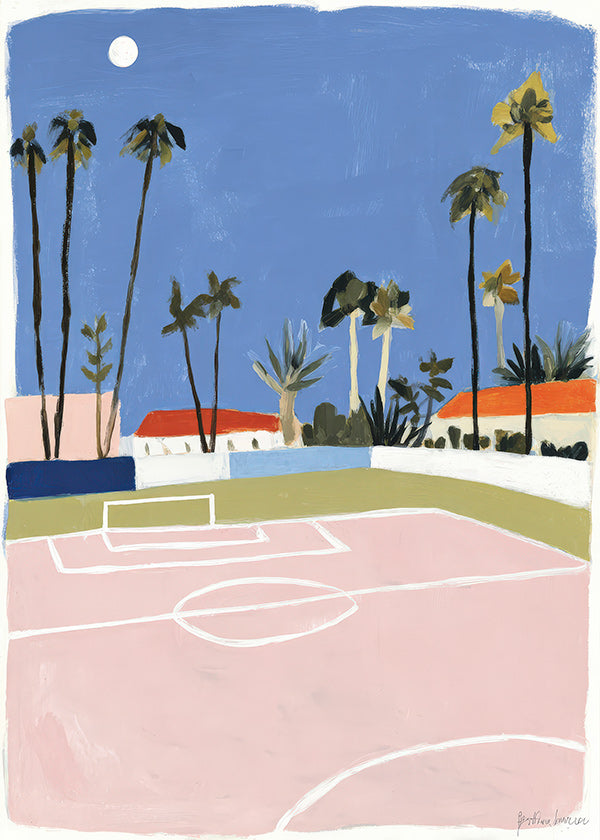 Sportkunst met veld en palmen