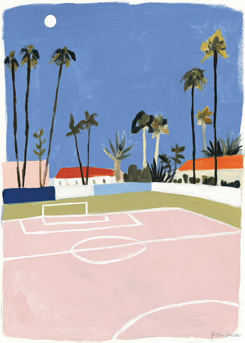 Sportkunst met veld en palmen