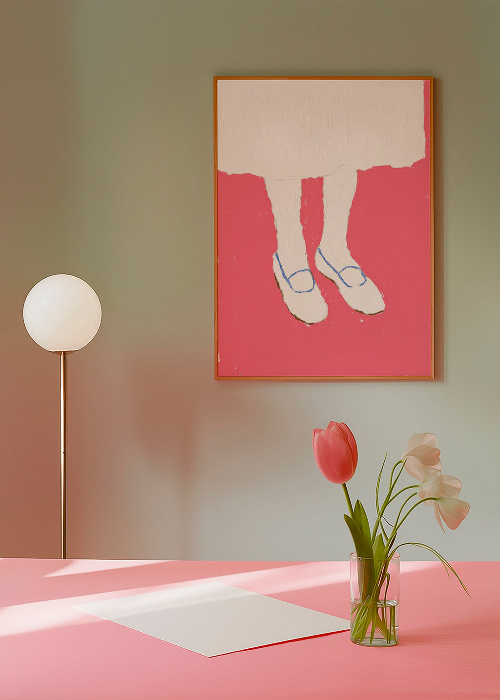 Illustratie van benen met roze schoenen