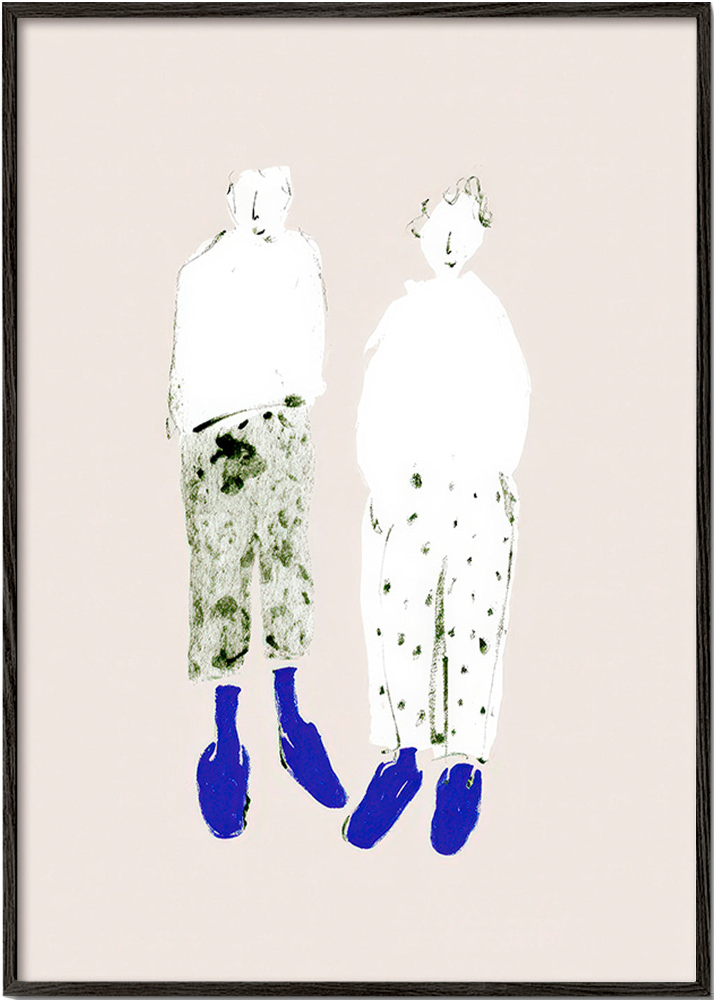Minimalistische koppelillustratie met blauwe laarzen