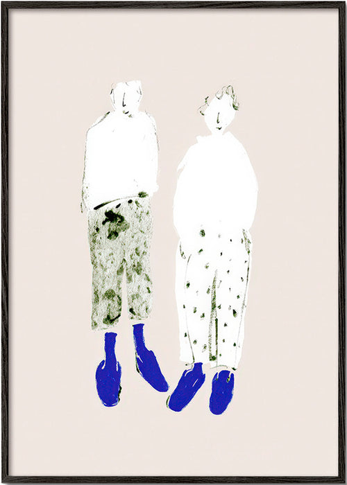 Minimalistische koppelillustratie met blauwe laarzen
