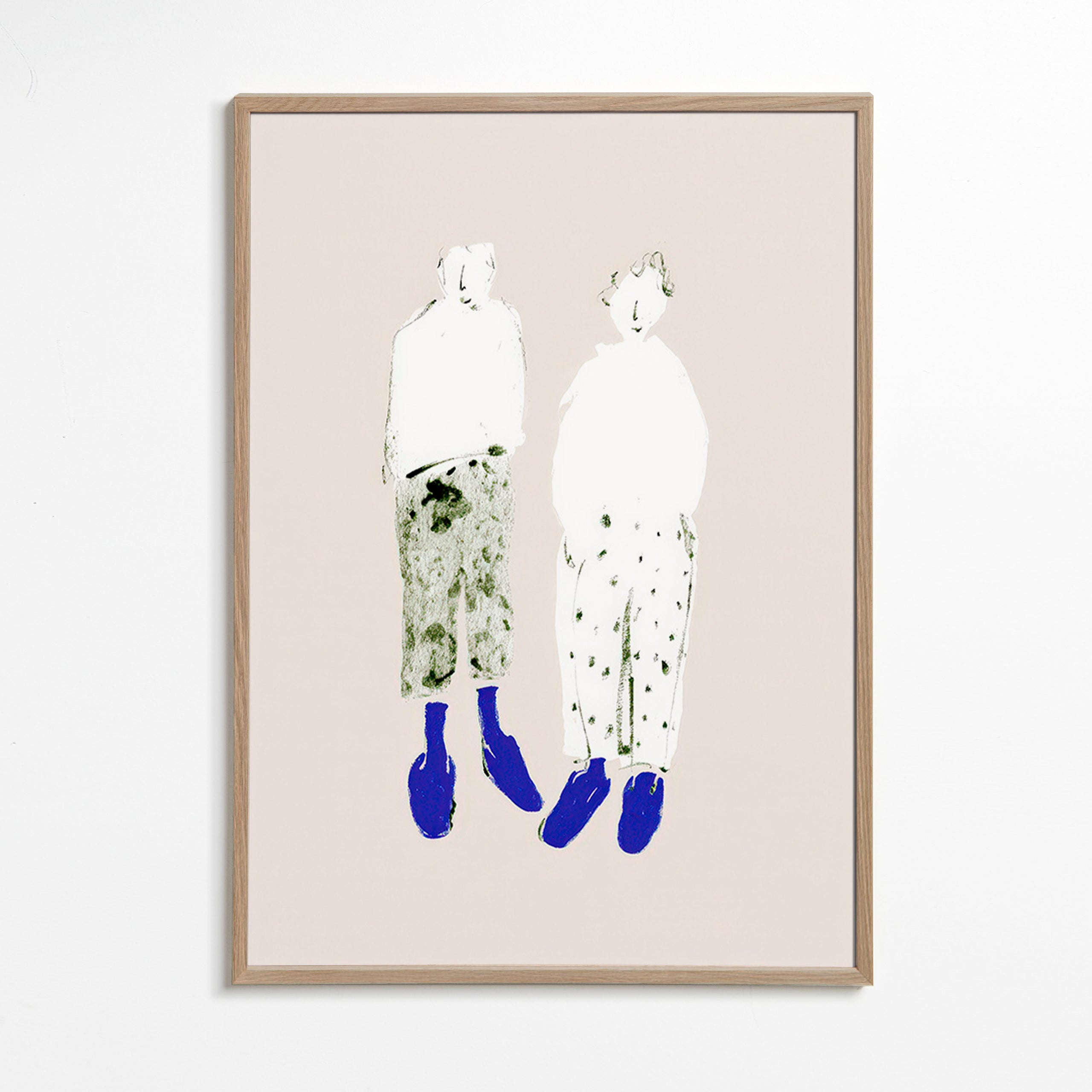 Minimalistische koppelillustratie met blauwe laarzen