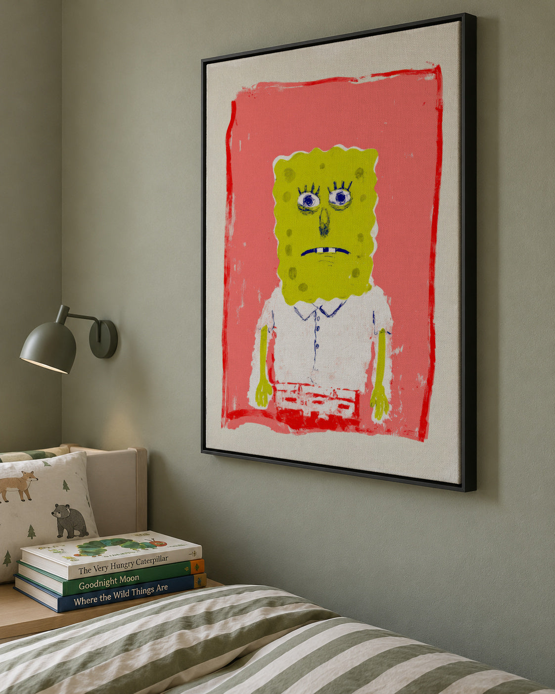 Pink Sponge - Framed canvas in an interior