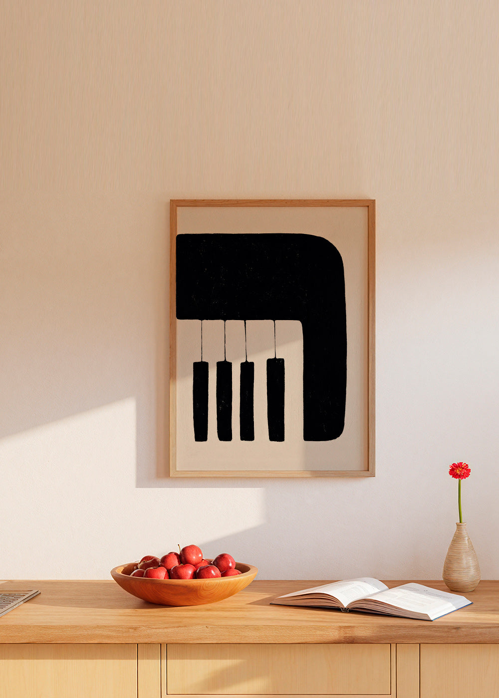 Minimalistisch pianokunstwerk met toetsen
