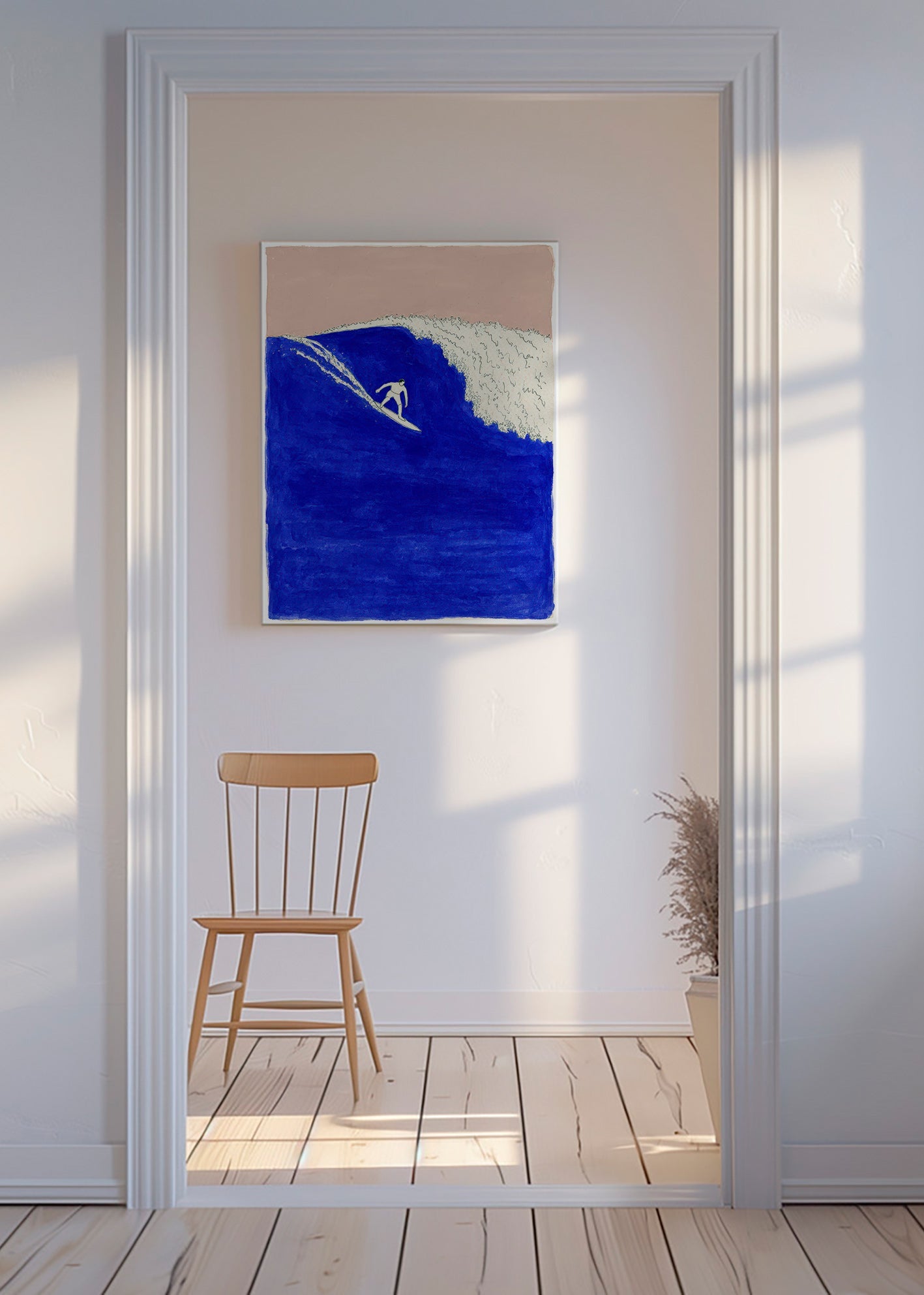 Sportkunst: surfer op intense blauwe golf