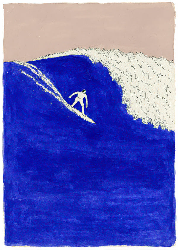 Sportkunst: surfer op intense blauwe golf