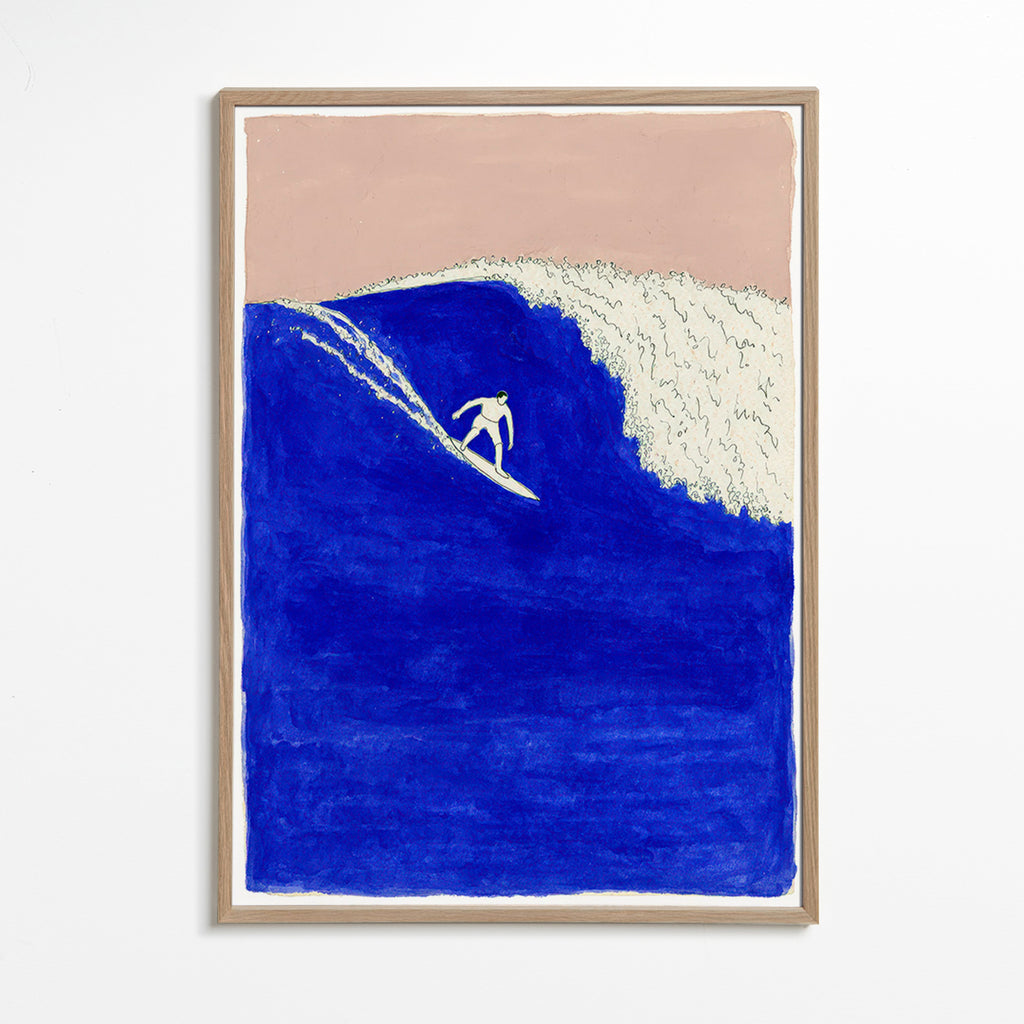 Sportkunst: surfer op intense blauwe golf