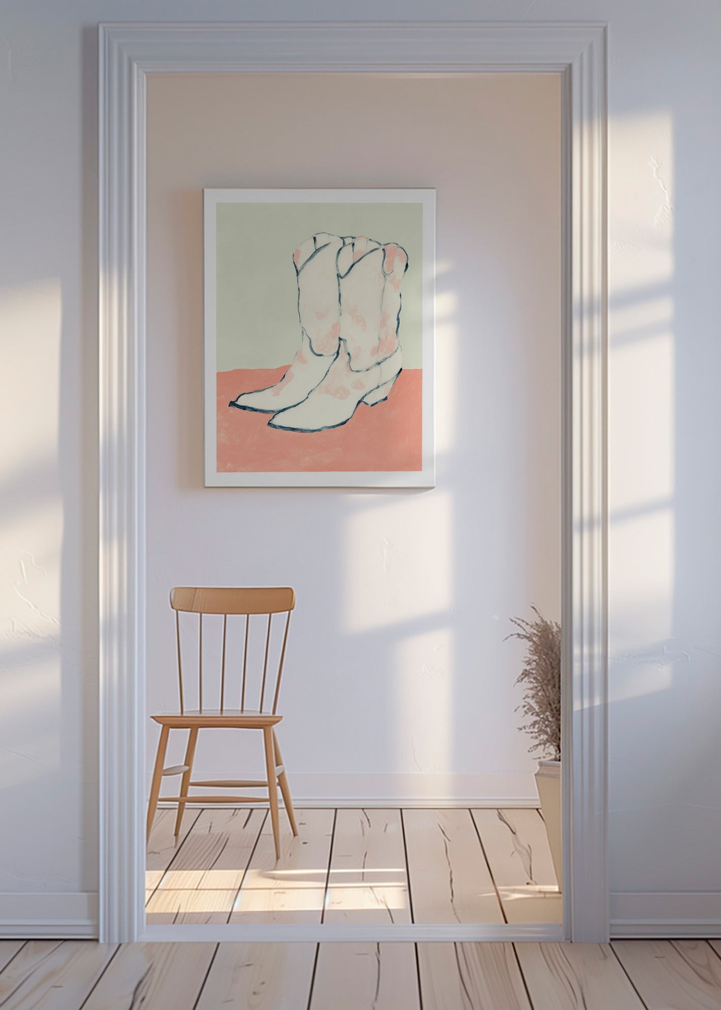Illustratie witte laarzen op pastelachtergrond