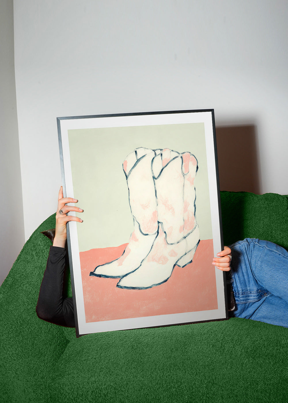 Illustratie witte laarzen op pastelachtergrond
