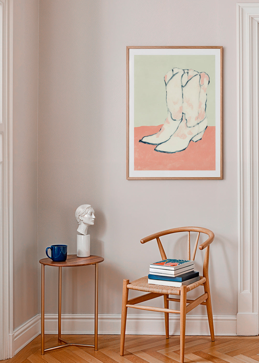 Illustratie witte laarzen op pastelachtergrond